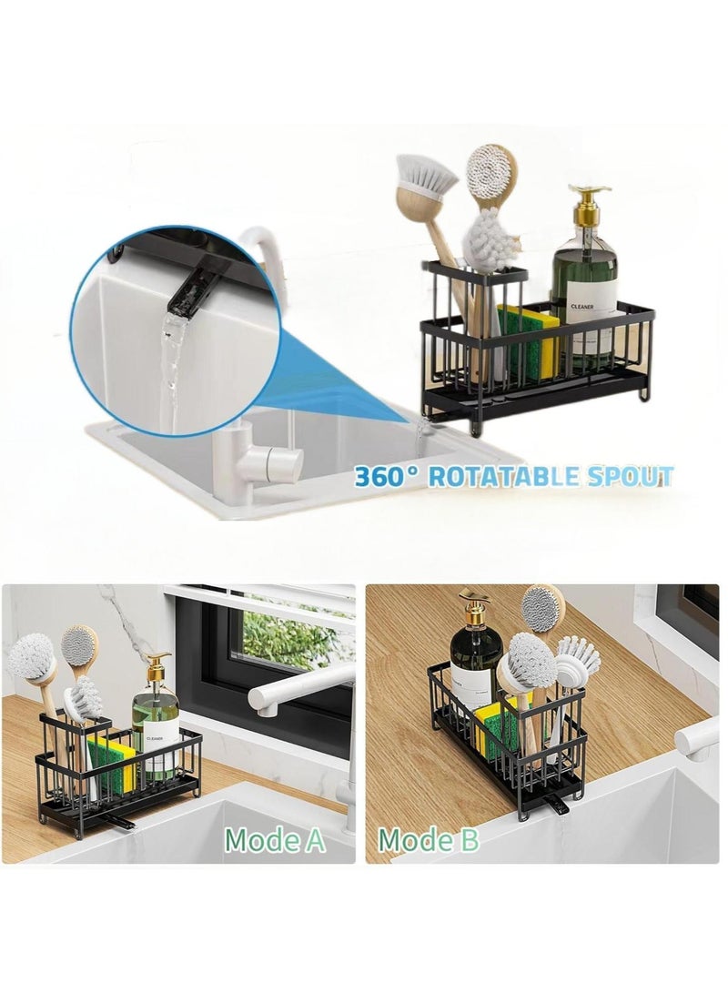 Sponge Holder for Kitchen Sink, Sink Caddy with High Brush Holder, Organzier Rustproof 304 Stainless Steel Dish Organizer Divider, Soap Dispenser Storage  - Image 1