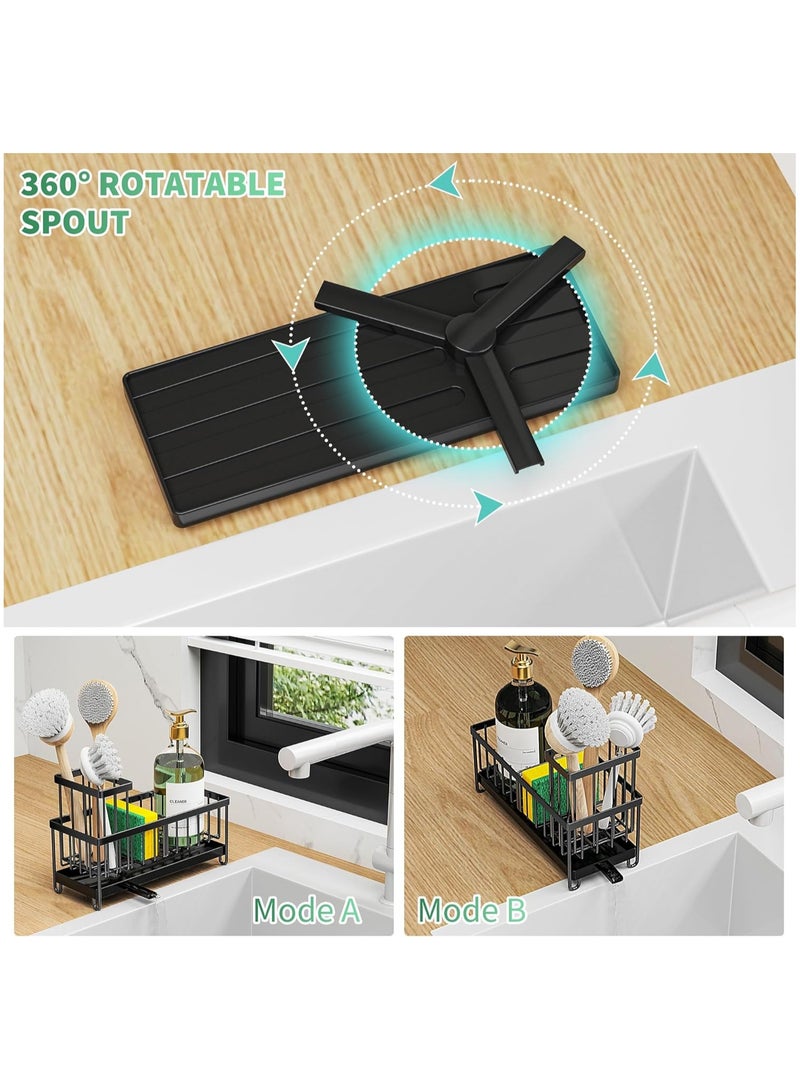 Sponge Holder for Kitchen Sink, Sink Caddy with High Brush Holder, Organzier Rustproof 304 Stainless Steel Dish Organizer Divider, Soap Dispenser Storage  - Image 3