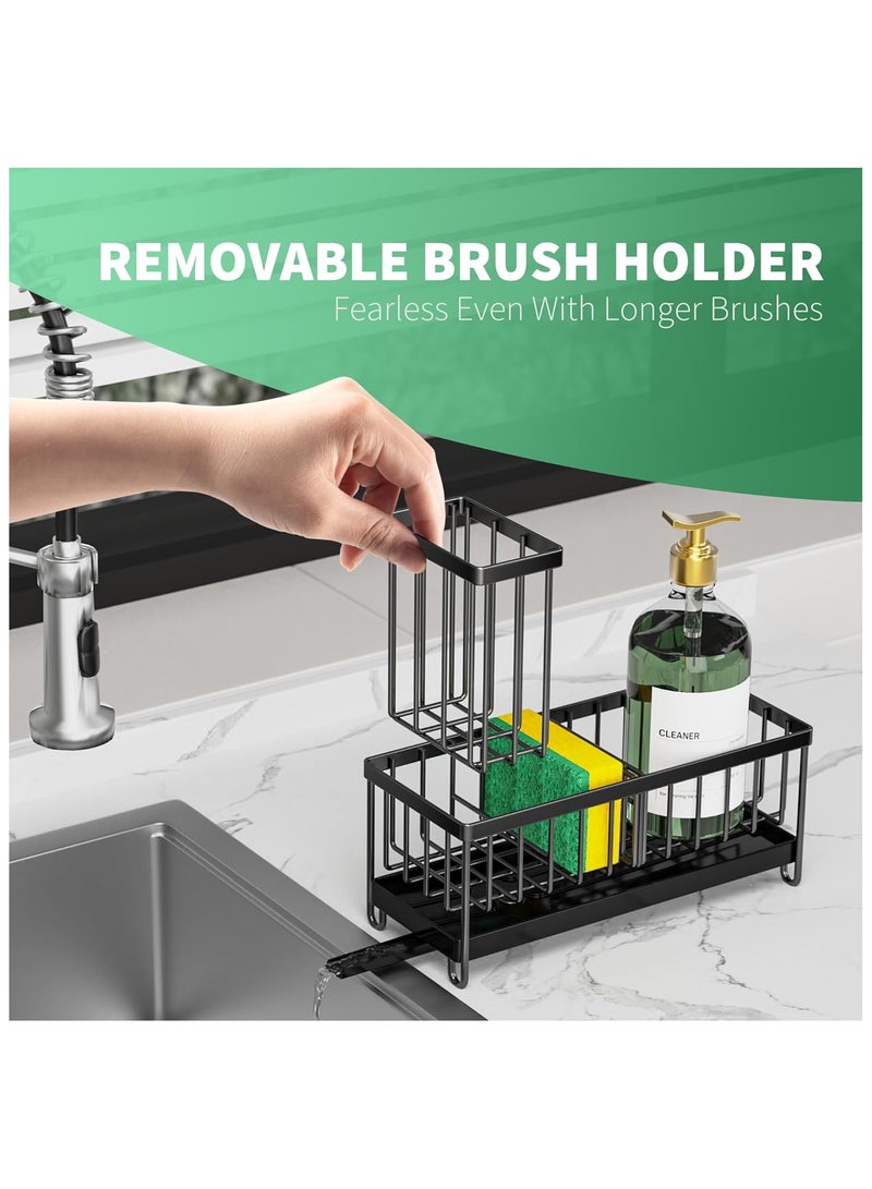 Sponge Holder for Kitchen Sink, Sink Caddy with High Brush Holder, Organzier Rustproof 304 Stainless Steel Dish Organizer Divider, Soap Dispenser Storage  - Image 4