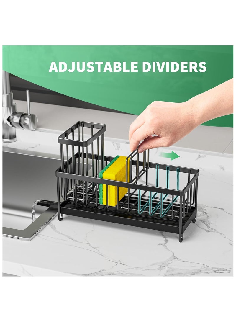 Sponge Holder for Kitchen Sink, Sink Caddy with High Brush Holder, Organzier Rustproof 304 Stainless Steel Dish Organizer Divider, Soap Dispenser Storage  - Image 5