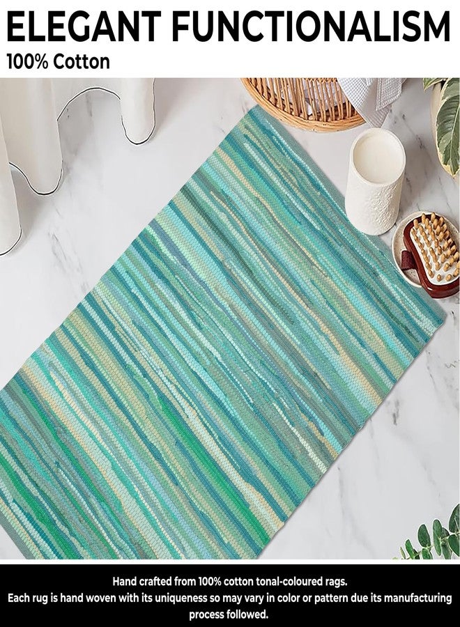 Bedding Craft Hand Made Woven Tonal Chindi Rugs 24x36 - Inch Rectangle Area Rugs, Reversible Farmhouse Area Rugs, Braided Chindi Cotton Area Rugs - Turquoise Multi - Image 4
