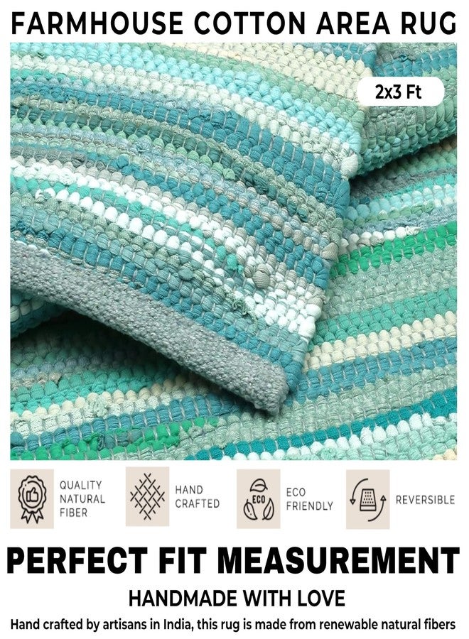 Bedding Craft Hand Made Woven Tonal Chindi Rugs 24x36 - Inch Rectangle Area Rugs, Reversible Farmhouse Area Rugs, Braided Chindi Cotton Area Rugs - Turquoise Multi - Image 5