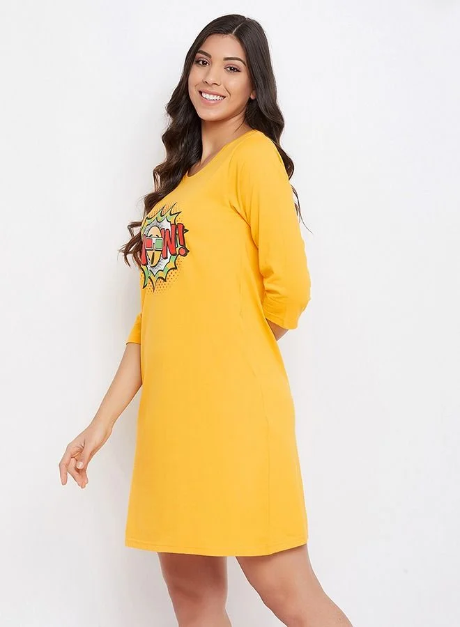 Clovia  Clovia Emoji Print Sleep Tee in Yellow - Cotton Rich for Women | Best Price UAE