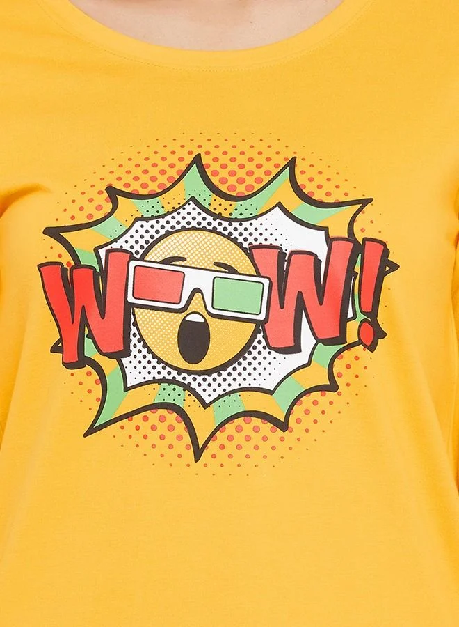 Clovia  Clovia Emoji Print Sleep Tee in Yellow - Cotton Rich for Women | Best Price UAE