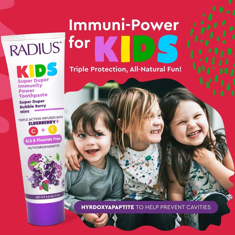 Kids Toothpaste with Immune Support Formula Bubble Berry Mint Flavor Fluoride Free Gentle for Ages 2 12 Sensitive Teeth Morning Routine - Image 3