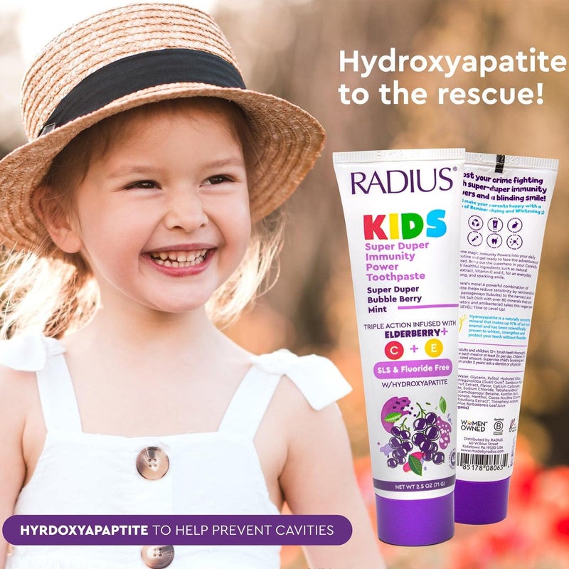Kids Toothpaste with Immune Support Formula Bubble Berry Mint Flavor Fluoride Free Gentle for Ages 2 12 Sensitive Teeth Morning Routine - Image 5
