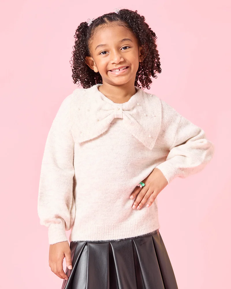Redtag Girls Beige Bow Embellished Pullover
