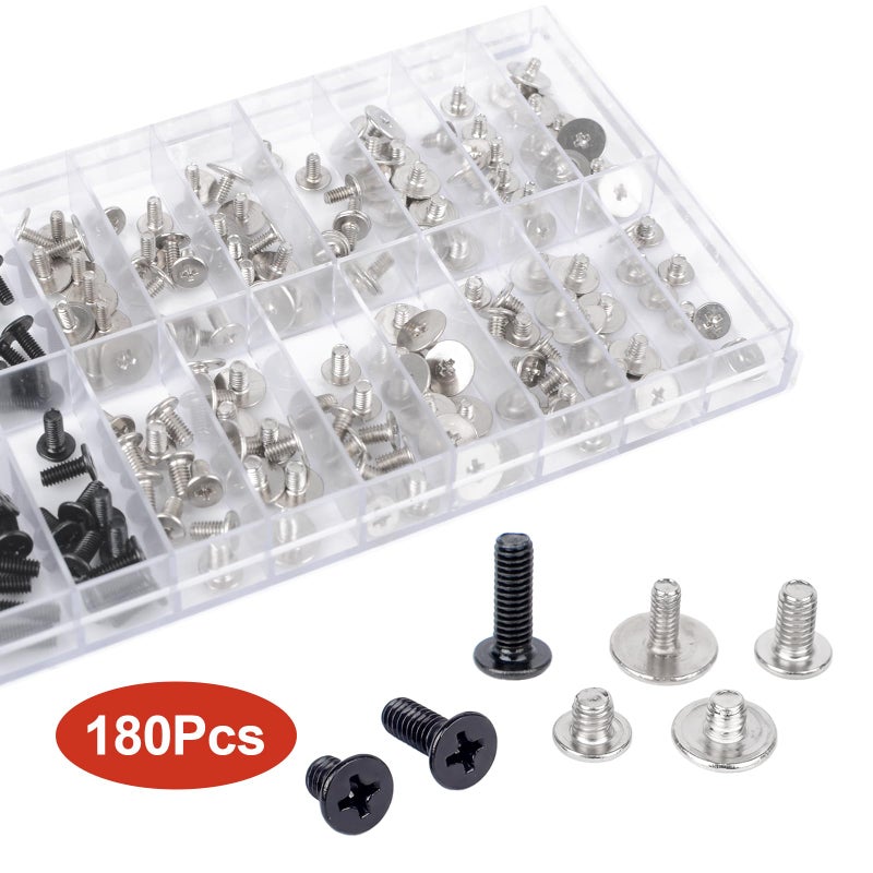 QTEATAK 180Pcs Computer Screws Assortment Kit, Black CM and Nickel-Plated Phillips Machine Screws Set with Flat Round Head for PC Case, Motherboard, and Electronic Repairs - Image 4