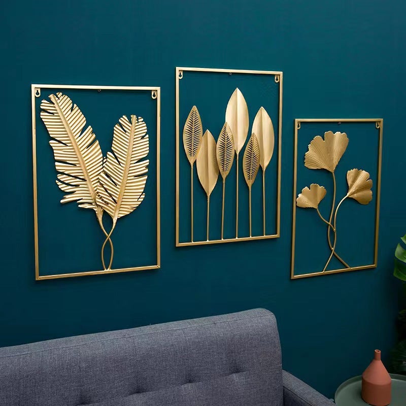 Modern Living Room Wall Decoration Iron Leaf Wall Hanging Sofa Tv Series Background Wall Entrance Room Wall Hanging - Image 2