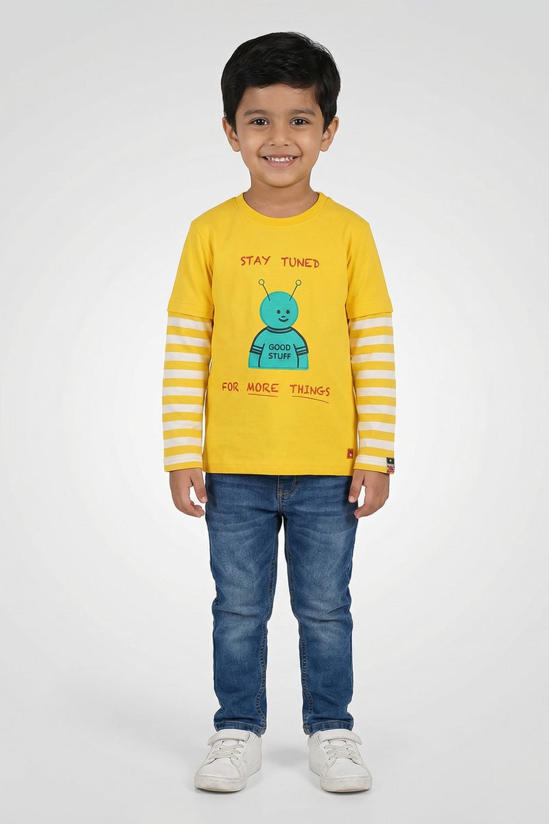 Hamleys Kids Boy Embroidered Long Sleeve Top, Mustard - Image 1
