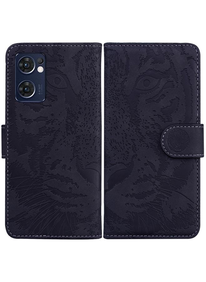 HuHa - Case Cover For OPPO Reno7 5G Taiwan Version/Find X5 Lite Tiger Embossing Pattern Horizontal Flip Leather Phone Case Black - Image 1
