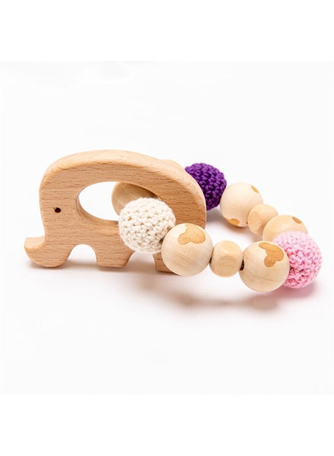 Baby's Molar Bracelet Hand-held Toy Wooden Elephant Eco-friendly Round Beech Cartoon Animal Molar Gel