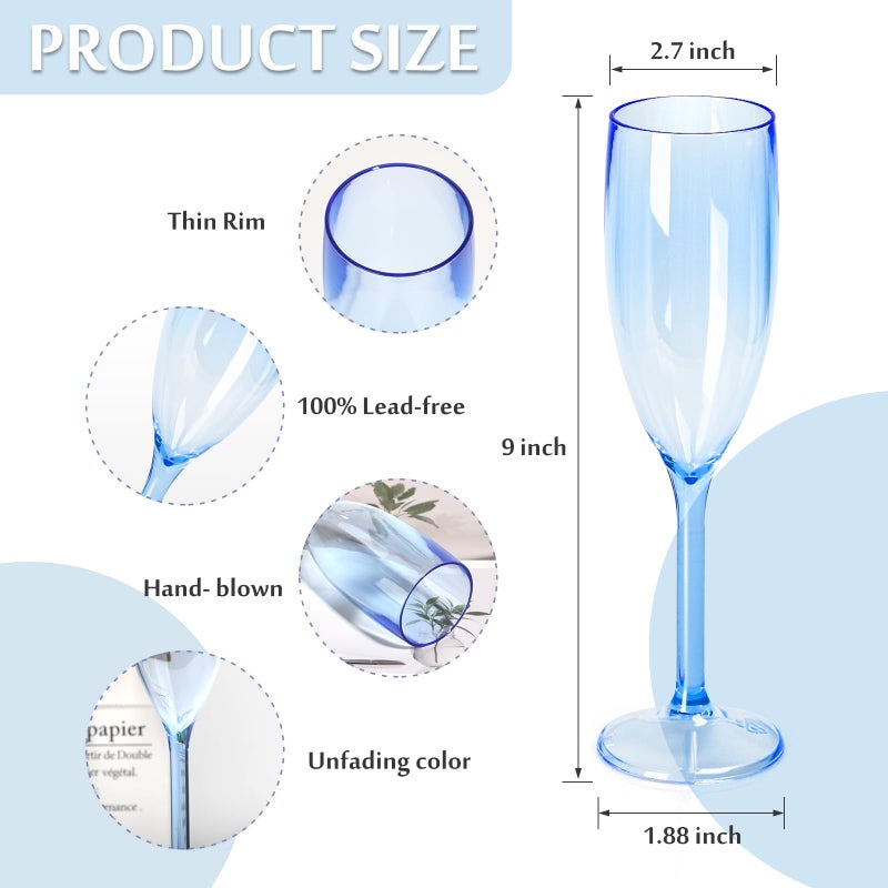 XUWAIDSGN 24 Pcs Reusable Champagne Flutes Plastic Wine Glasses Bulk Vintage Champagne Flutes Mimosa Bar Glasses Stemmed Drinking Cups 5.4OZ for Christmas Birthday Wedding Bride - Image 2