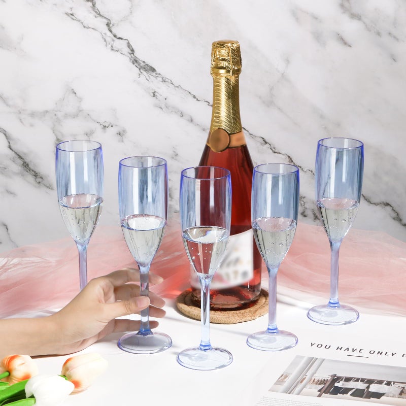 XUWAIDSGN 24 Pcs Reusable Champagne Flutes Plastic Wine Glasses Bulk Vintage Champagne Flutes Mimosa Bar Glasses Stemmed Drinking Cups 5.4OZ for Christmas Birthday Wedding Bride - Image 4
