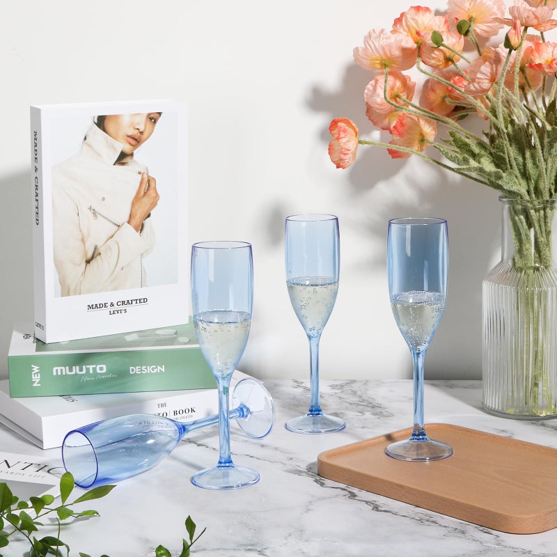 XUWAIDSGN 24 Pcs Reusable Champagne Flutes Plastic Wine Glasses Bulk Vintage Champagne Flutes Mimosa Bar Glasses Stemmed Drinking Cups 5.4OZ for Christmas Birthday Wedding Bride - Image 3