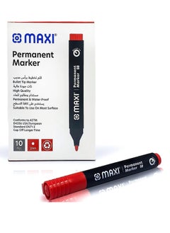 Maxi 10-Piece Permanent Markers Round Tip Red Ink 