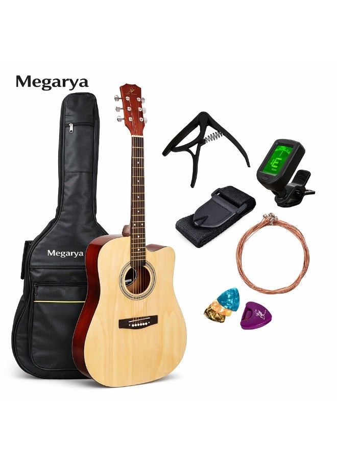 Megarya 41 Inch Beginner Acoustic Guitar Set with Bag, Digital Tuner, Plastic Capo, Picks & String Set – Natural