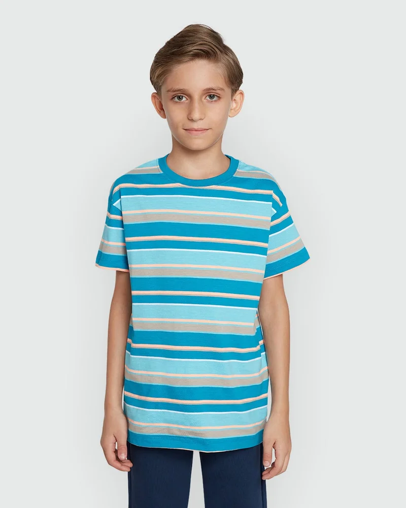 او في اس تي شيرت مخطط متعدد الألوان للأولاد -