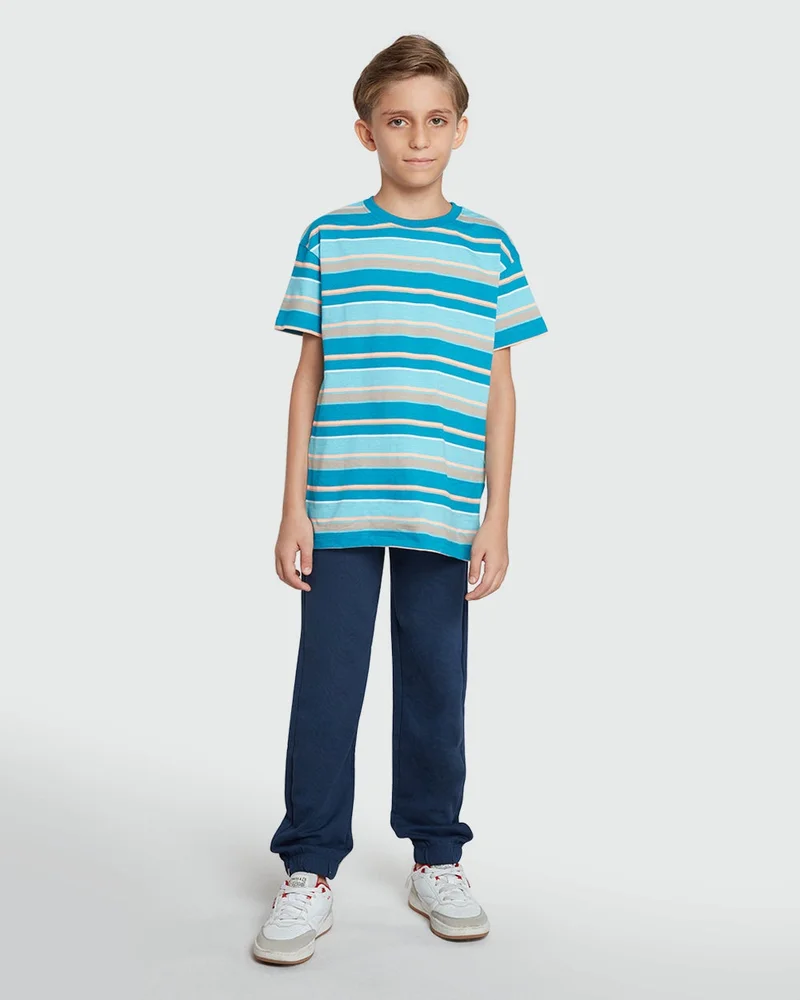 او في اس تي شيرت مخطط متعدد الألوان للأولاد -