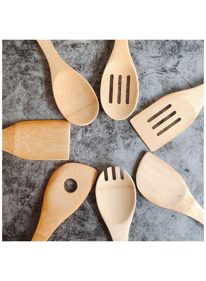 5 Pcs Bamboo Cooking Kitchen Utensil Spoon Set With Stand  - Image 3