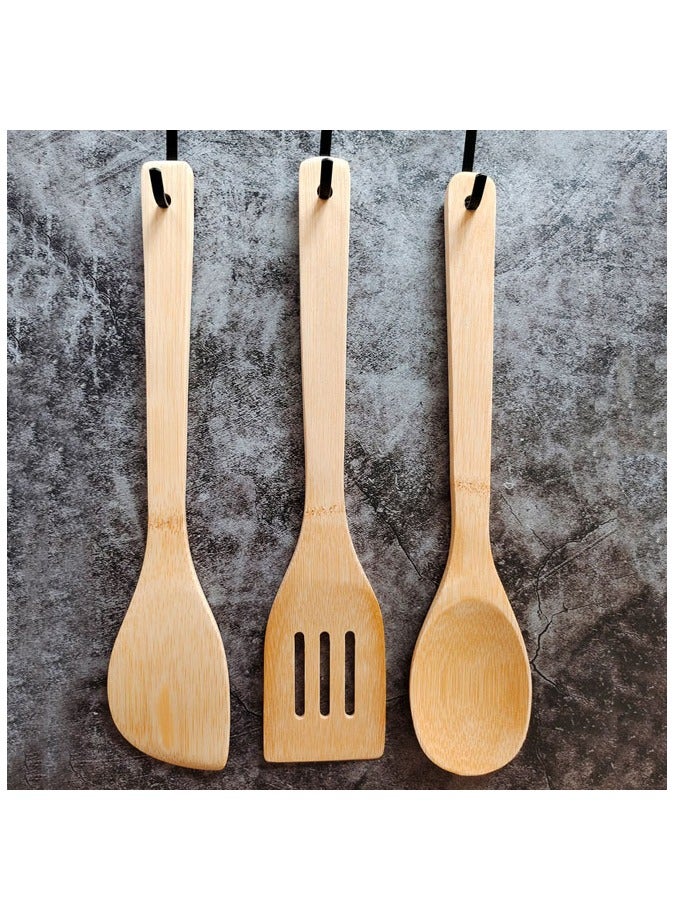 5 Pcs Bamboo Cooking Kitchen Utensil Spoon Set With Stand  - Image 5