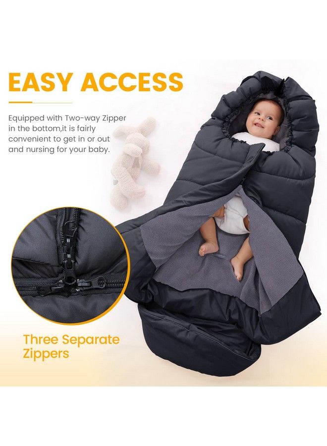 Orzbow Universal Footmuff For Stroller Winter Warm Baby Stroller Bunting Bag Waterproof Windproof Warm Coral Fleece Lined For Toddler Stroller Sleeping Bag (Black) - Image 5