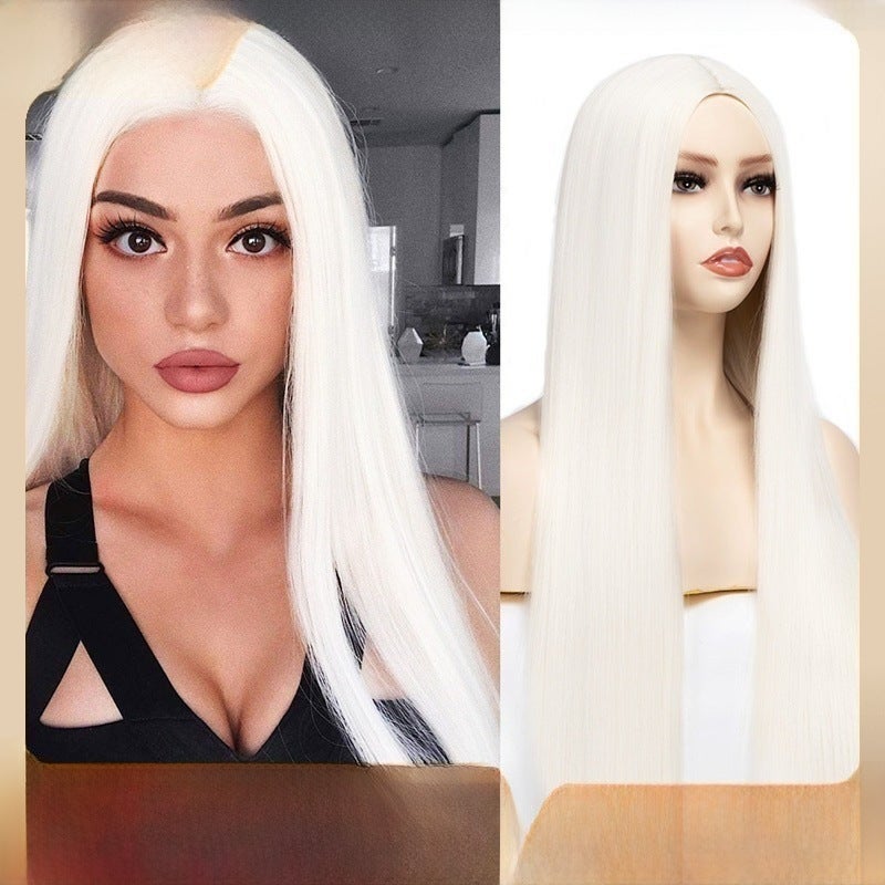 White Long Straight Wig Halloween Costume Prop pure white
