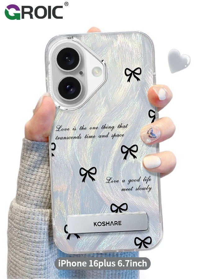 GROIC For iPhone 16 Plus Case,Shockproof Protective Phone Case,Glitter Kickstand iPhone 16 Plus Cover,Lens Protection Phone Shell iPhone 16 Plus,Girl Bow Phone Case for  iPhone 16 Plus 6.7'' - Image 1