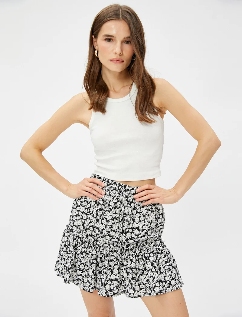 كوتون Cotton Floral Mini Skirt Layered Waist Ecovero® Viscose