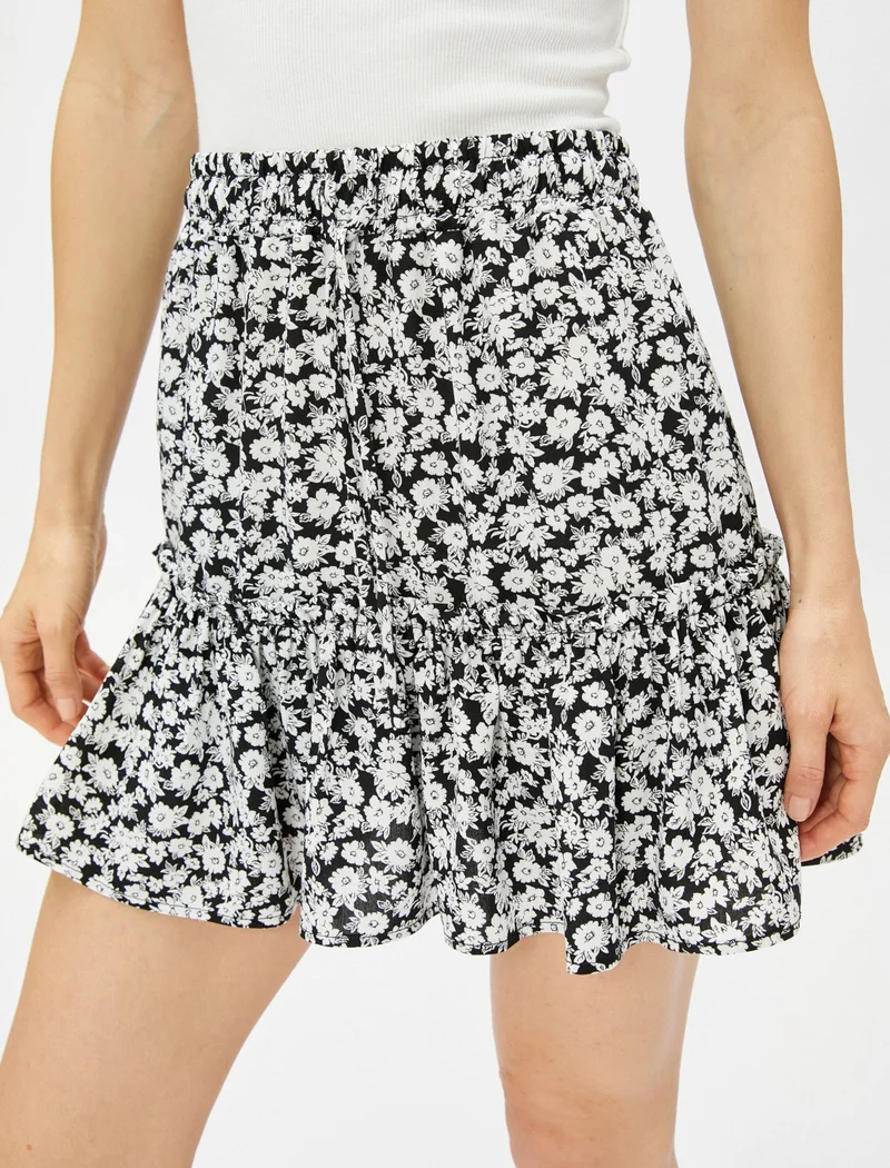 كوتون Cotton Floral Mini Skirt Layered Waist Ecovero® Viscose