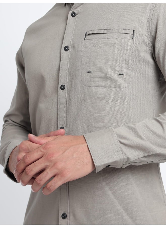 Beyoung Light Grey Linen Blend Shirt for Men  - Image 4