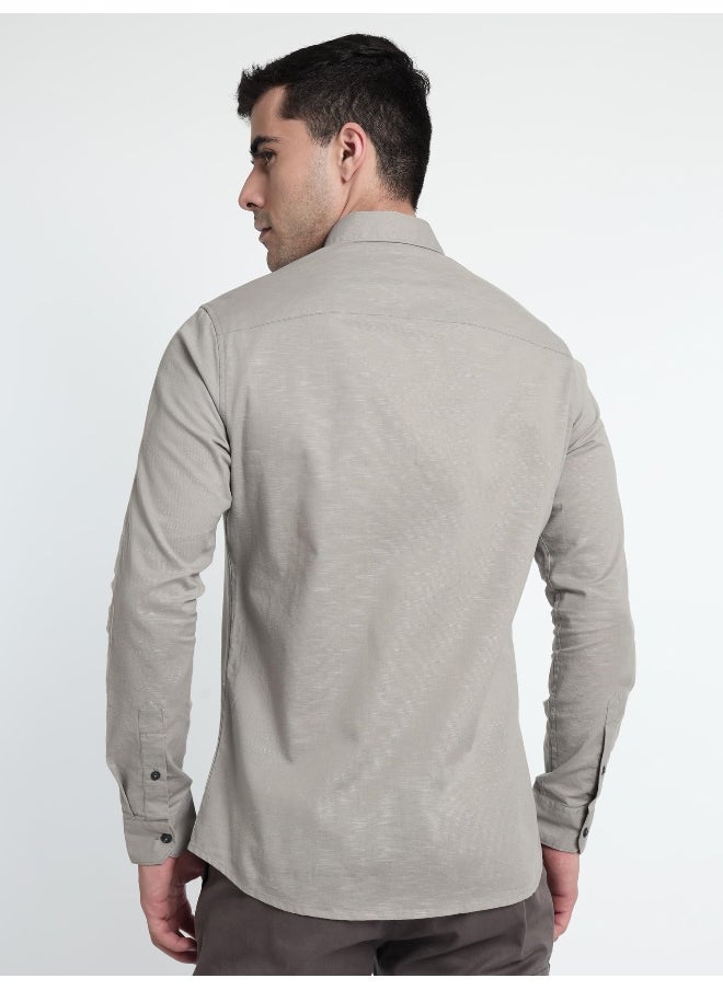 Beyoung Light Grey Linen Blend Shirt for Men  - Image 5