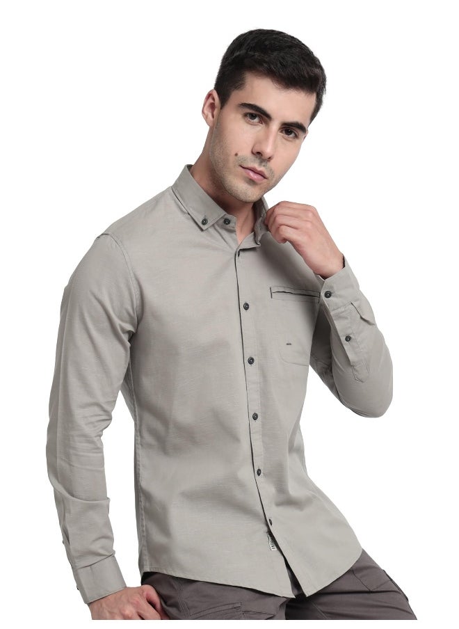 Beyoung Light Grey Linen Blend Shirt for Men  - Image 1