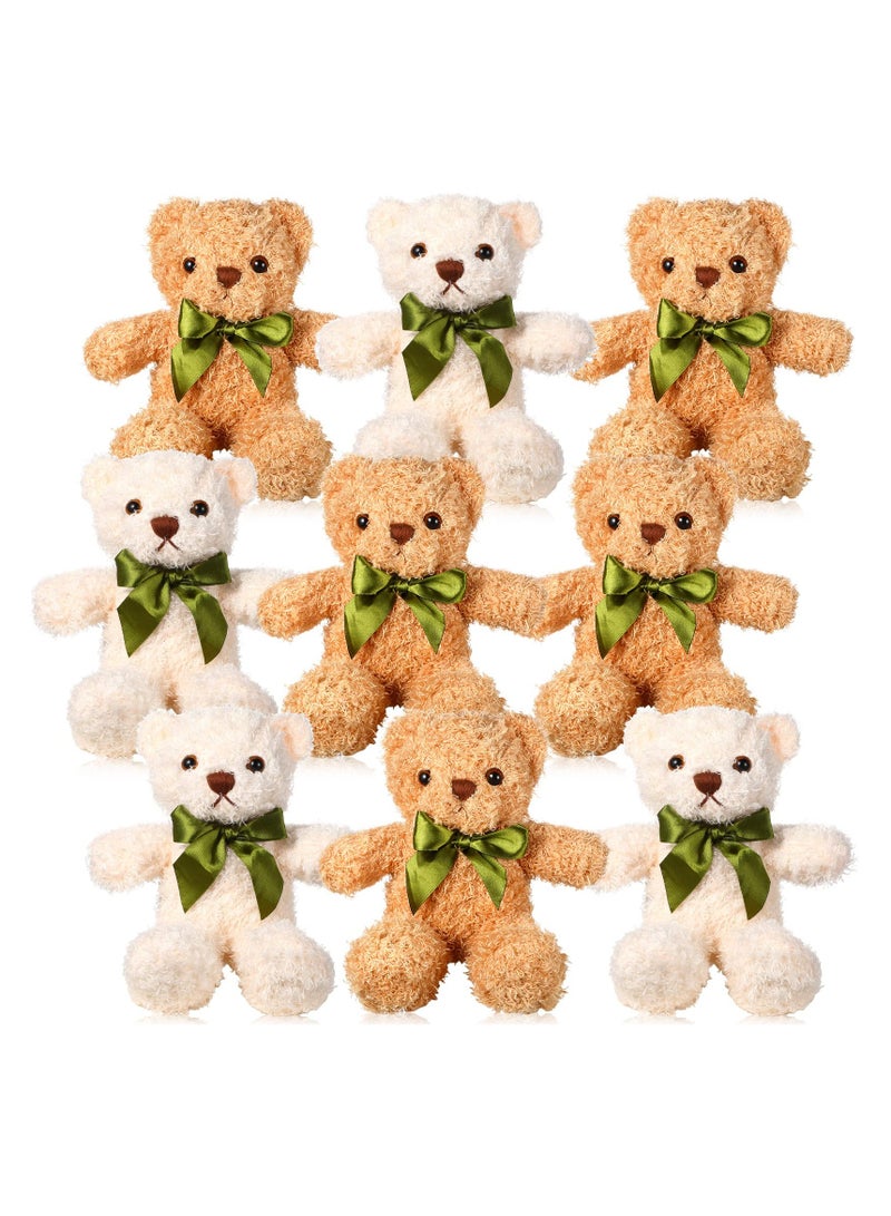SYOSI 9 Pcs Lovely  Bear Stuffed Animals, 10 Inch Soft Plush Stuffed Bears Toy Bulk with Bow Tie for Kids Boys Girls Graduation Baby Shower Birthday Party Gift Favors (Light Brown, White) - Image 1
