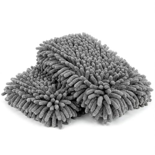 Rainflow Microfiber Cleaning Cloths for Cars 2 Pack Chenille Microfiber Wash Pads Gray Car Wash Pad for Gentle Cleaning of Cars Motorcycles BoatsSoft and Highly AbsorbentEasy to Clean and Reusable - Image 1
