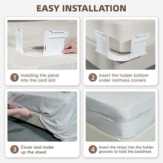 RONOSH RONOSH Bed Sheet Lock Holders, Keep Sheet Tight Heavy Dirty Bed Sheet Holder,Corner Fitted Bed Sheet Straps,Fit 5 Inch Up Mattress Size, Easy Installation[4Pic]  - Image 2