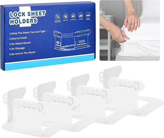 RONOSH RONOSH Bed Sheet Lock Holders, Keep Sheet Tight Heavy Dirty Bed Sheet Holder,Corner Fitted Bed Sheet Straps,Fit 5 Inch Up Mattress Size, Easy Installation[4Pic]  - Image 1