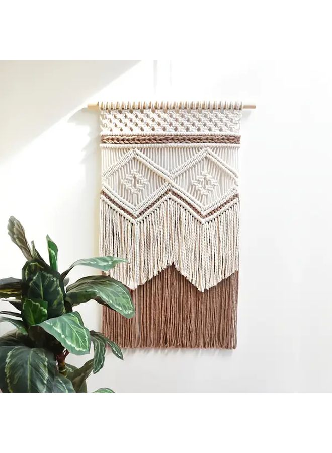 Bohemian Handwoven Macrame Wall Tapestry Geometric Diamond Design Size B Natural Rope - Image 1