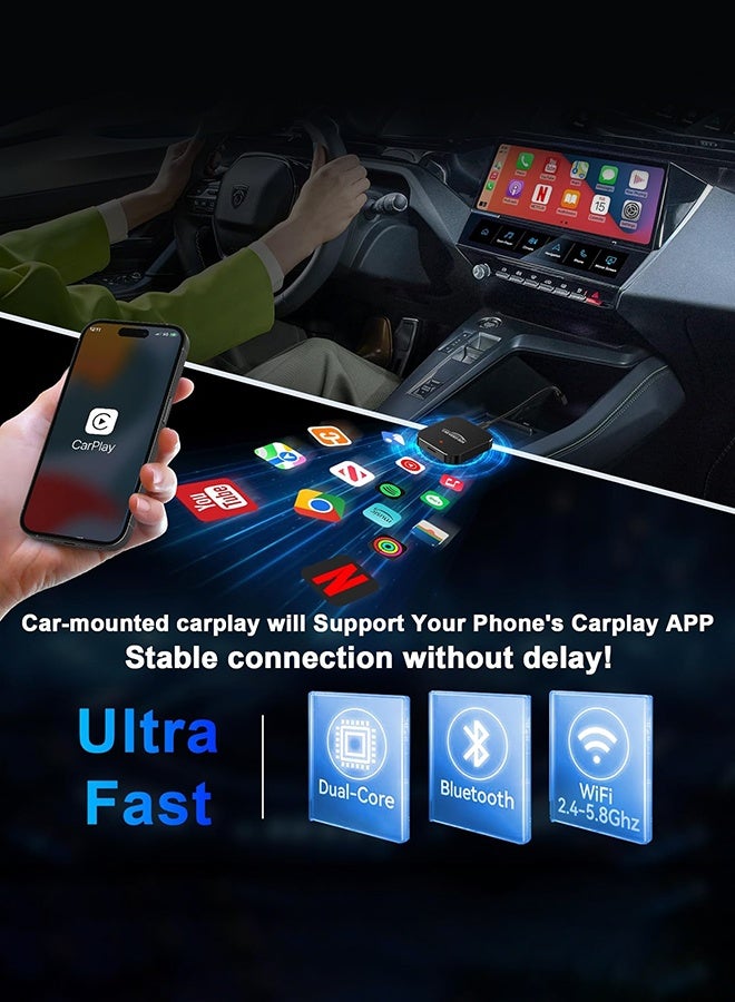 Digisand Wireless Carplay Adapter with YouTube, 2025 Carplay Wireless Adapter & Android Auto Wireless Dongle Easy to Setup,5GHz WiFi,Video Box Convert Wried to Wireless Car Play Stream to Your Car - Image 5