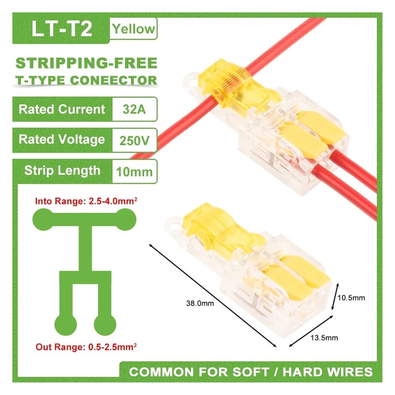 T2 Yellow 10PCS Lever Wire Connector 32A T Type Stripping Free Junction Box - Image 2
