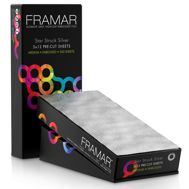 framar فريمار 5x12 رقائق شعر فضية مسبقة القطع للتسليط - رقائق شعر للتسليط، رقائق تسليط للشعر، غير قابلة للانزلاق - 500 ورقة رقائق - Image 1