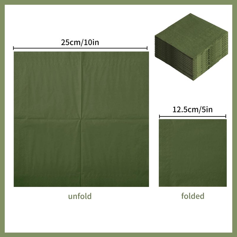 BEFORYOU 100 Pack Cocktail Napkin 2-Ply Dessert Napkins Folded 5 x 5 Inches Disposable Napkins for Dinner Wedding Birthday Party Bridal Anniversary Reception Event (100, Green) - Image 2