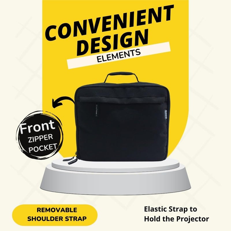 Saco Projector Bag Case, Portable Travel Carrying Case Compatible up-to 32 x 27 x 11 CM (L x H x W) with Padded Adjustable Shoulder Strap (Fit with Most Major Projectors) - Black - Image 4