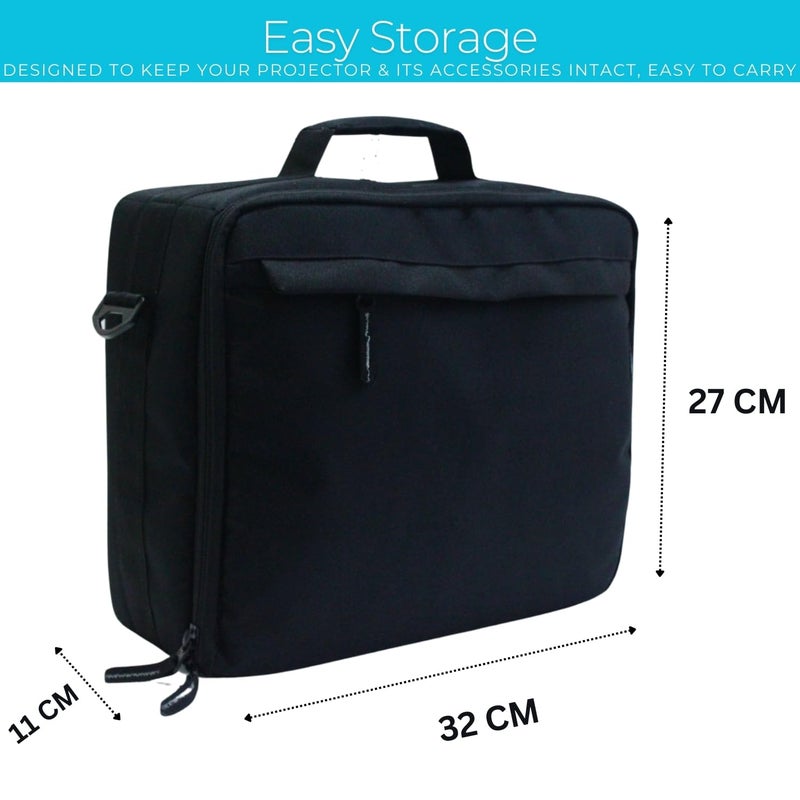 Saco Projector Bag Case, Portable Travel Carrying Case Compatible up-to 32 x 27 x 11 CM (L x H x W) with Padded Adjustable Shoulder Strap (Fit with Most Major Projectors) - Black - Image 2