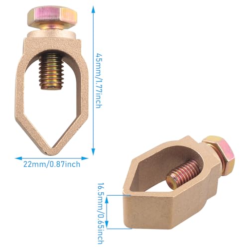 WHYHKJ 2PCS Metal Ground Rod Clamp 5/8 inch U shaped Copper Lightning Rod Clamp Accessories Direct Burial for Electrical Grounding System Ground Rods Pipes Rebars Gold - Image 2