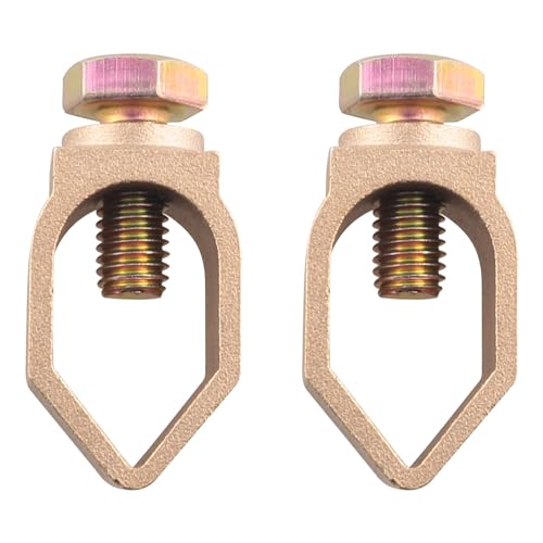 WHYHKJ 2PCS Metal Ground Rod Clamp 5/8 inch U shaped Copper Lightning Rod Clamp Accessories Direct Burial for Electrical Grounding System Ground Rods Pipes Rebars Gold - Image 1