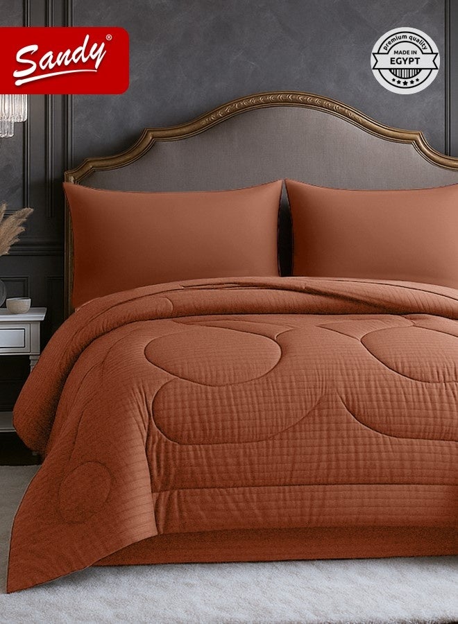 ساندي طقم مفرش فندقي قطن 100% نفرين، 5 قطع، يناسب سرير مزدوج 200×200 سم، ناعم وبارد ومريح، 100% قطن مصري 250 غرزة، لحاف بحشوة ثابتة كينج 240×260 سم، نحاسي - Image 1