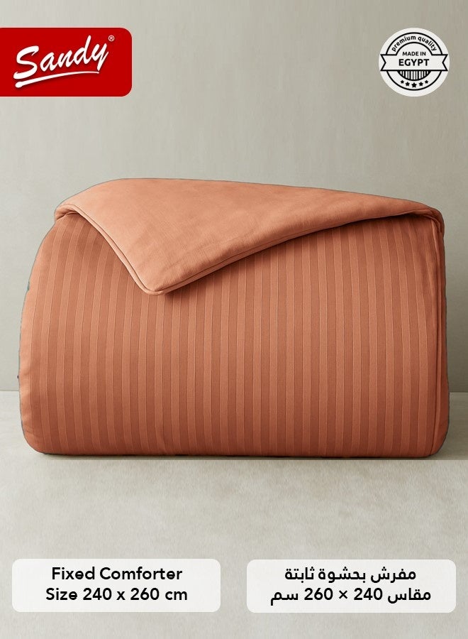 ساندي طقم مفرش فندقي قطن 100% نفرين، 5 قطع، يناسب سرير مزدوج 200×200 سم، ناعم وبارد ومريح، 100% قطن مصري 250 غرزة، لحاف بحشوة ثابتة كينج 240×260 سم، نحاسي - Image 3