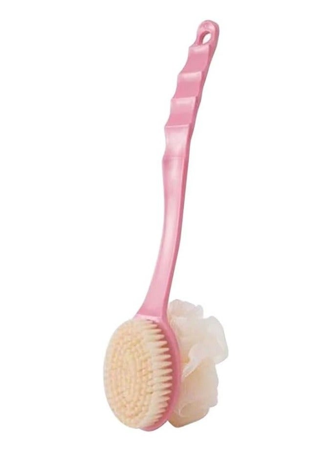 فرشاة استحمام بمقبض طويل مزدوجة الجوانب - ليفه استحمام وجهين - لتنظيف وتقشير الظهر والجسم بالكامل - شعيرات ناعمة وإسفنجة شبكية - مثالية للرجال والنساء (قد يختلف اللون) - Image 2