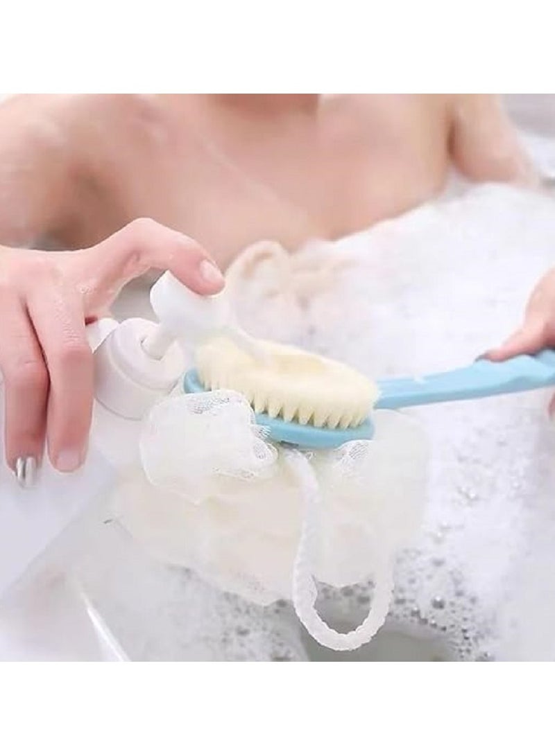فرشاة استحمام بمقبض طويل مزدوجة الجوانب - ليفه استحمام وجهين - لتنظيف وتقشير الظهر والجسم بالكامل - شعيرات ناعمة وإسفنجة شبكية - مثالية للرجال والنساء (قد يختلف اللون) - Image 5
